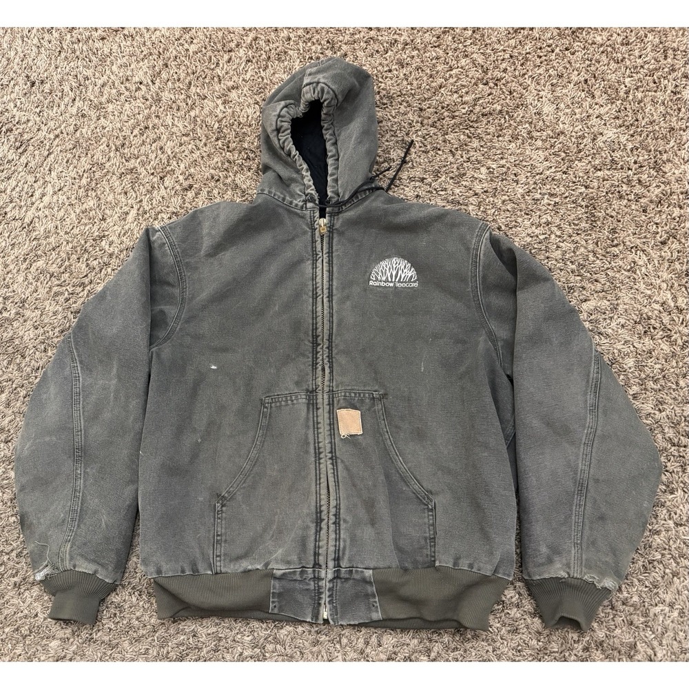 VINTAGE 2001 CARHARTT J68 MOS GREEN FADED FULL-ZIP JACKET MENS SIZE X-LARGE